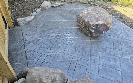 photo of a small stamped concrete patio